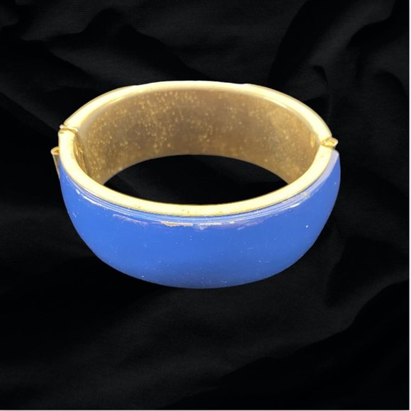 Wrist Cuff, Hinged Cobalt Blue and Gold-Toned, Wide - Picture 2 of 6